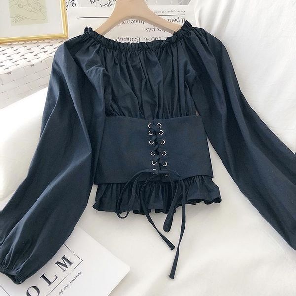lantern sleeve solid women and blouses off shoulder bandage shirts 2020 korean pring blusas short1, White
lantern sleeve solid women and blouses off shoulder bandage shirts 2020 korean pring blusas short1, White