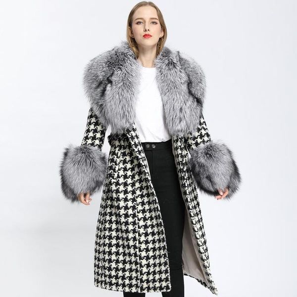 women's wool & blends fashion real fur long coat winter women thick jacket big natural collar outerwear cashmere streetwear, Black
women's wool & blends fashion real fur long coat winter women thick jacket big natural collar outerwear cashmere streetwear, Black