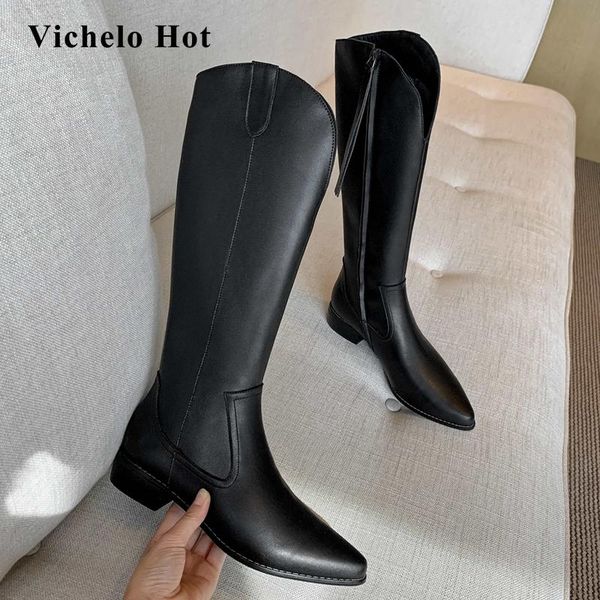 vichelo western boots natural leather streetwear sewing pointed toe thick med heel zipper beauty lady knee-high boots l6f1, Black
vichelo western boots natural leather streetwear sewing pointed toe thick med heel zipper beauty lady knee-high boots l6f1, Black