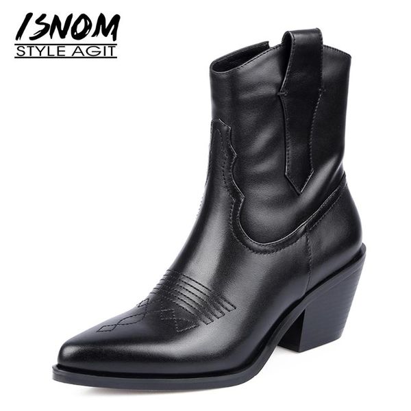 isnom western ankle boots woman embroider pointed toe cuban heel booties cowboy genuine leather shoes women spike heel boot 2021, Black
isnom western ankle boots woman embroider pointed toe cuban heel booties cowboy genuine leather shoes women spike heel boot 2021, Black
