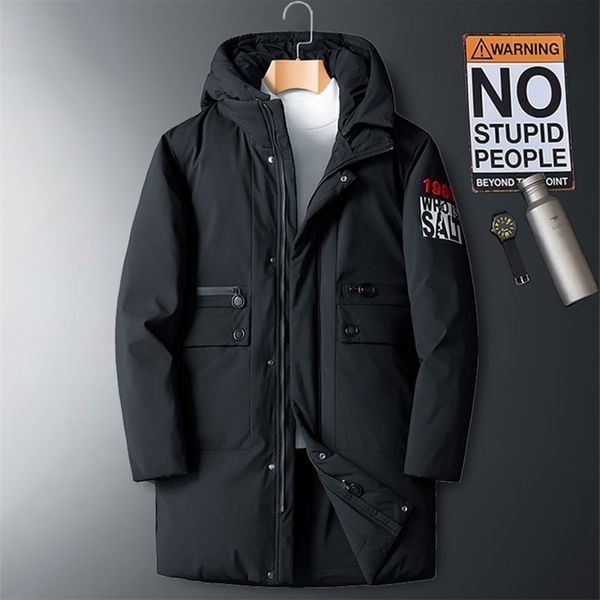 men clothing fashion winter down jackets hooded mens long coat thick warm down coats male winter casual parkas 201217, Black