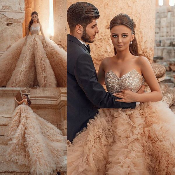 2021 champagne wedding dresses sweetheart sequined ruffle sweep train custom made bridal gowns vestido de novia, White
2021 champagne wedding dresses sweetheart sequined ruffle sweep train custom made bridal gowns vestido de novia, White