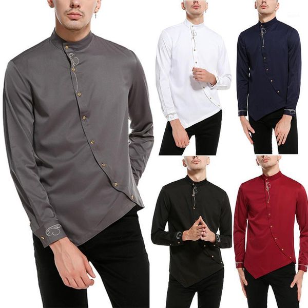 men long sleeve solid color oblique buttons slim breathable shirt for business work nfe991, White;black
men long sleeve solid color oblique buttons slim breathable shirt for business work nfe991, White;black