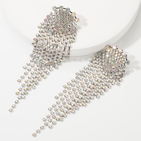 super fairy geometric alloy diamond rhinestone long tassel earrings claw chain fashion dinner earrings, Silver
super fairy geometric alloy diamond rhinestone long tassel earrings claw chain fashion dinner earrings, Silver