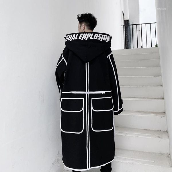 men's loose hooded long trench coat black white mixed color splittable windbreaker outwear c41, Tan;black
men's loose hooded long trench coat black white mixed color splittable windbreaker outwear c41, Tan;black