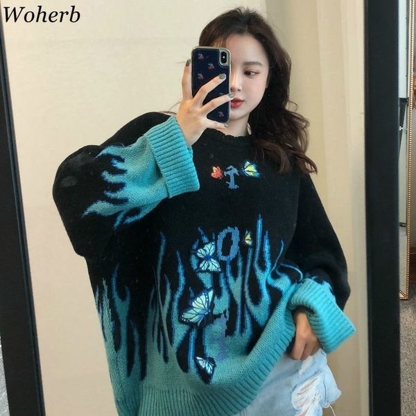 woherb autumn winter harajuku flame knit sweater butterfly applique women pullover casual loose sweaters streetwear jumper 201111, White;black
woherb autumn winter harajuku flame knit sweater butterfly applique women pullover casual loose sweaters streetwear jumper 201111, White;black