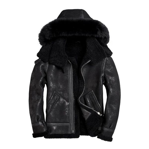 men's leather & faux real fur coat men natural sheep shearing winter hooded plus size jackets for mens clothing veste homme swy853-1 yy, Black
men's leather & faux real fur coat men natural sheep shearing winter hooded plus size jackets for mens clothing veste homme swy853-1 yy, Black