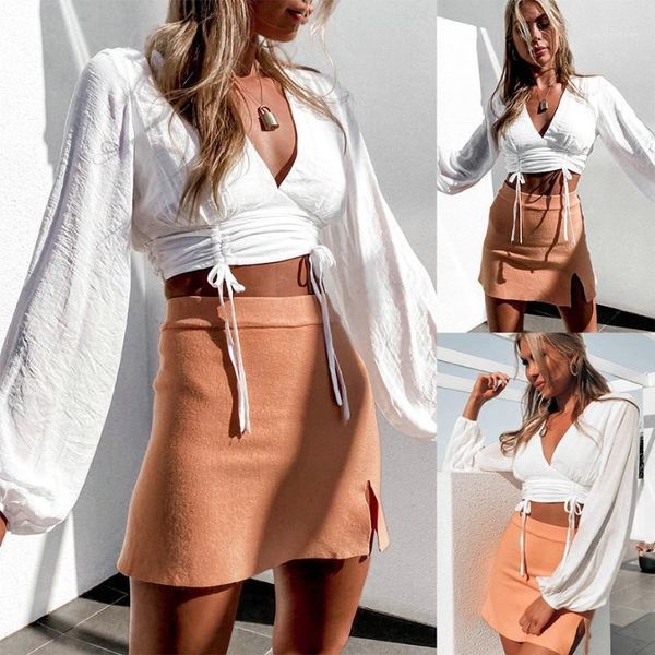 women bandage cropped blouse big long slush lantern sleeve adjustable lace up strap crop, White
women bandage cropped blouse big long slush lantern sleeve adjustable lace up strap crop, White