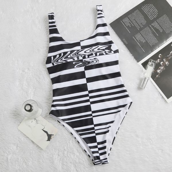 fashion women's open back stripe color matching bla letter triangle one piece spring swimsuit
fashion women's open back stripe color matching bla letter triangle one piece spring swimsuit