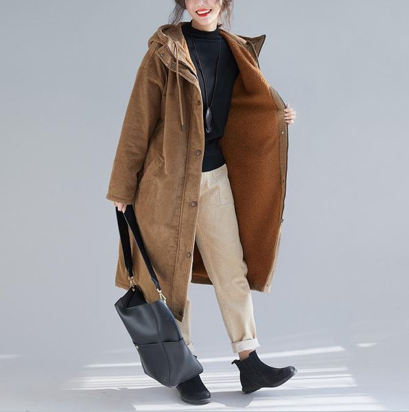 lamb wool coat women winter mid-length over-knee corduroy padded coat loose hooded plus size cotton women parkas, Black
lamb wool coat women winter mid-length over-knee corduroy padded coat loose hooded plus size cotton women parkas, Black