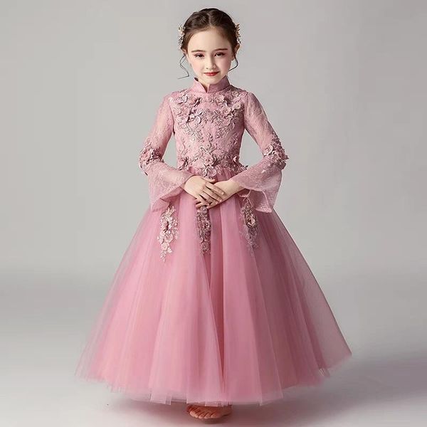 children girls elegant princess christmas birthday party tulle lace dress kids teens fashion flowers long sleeves clothing dress, Red;yellow
children girls elegant princess christmas birthday party tulle lace dress kids teens fashion flowers long sleeves clothing dress, Red;yellow