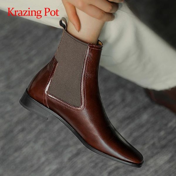 boots krazing pot 2021 winter leisure real leather stretch all-match square toe low heel slip on convenient ankle l8f1, Black 
boots krazing pot 2021 winter leisure real leather stretch all-match square toe low heel slip on convenient ankle l8f1, Black