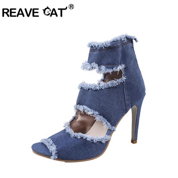 reave cat summer women denim sandals open toe broken blue jeans thin high heels women casual zip peep toe sandals party footwear, Black
reave cat summer women denim sandals open toe broken blue jeans thin high heels women casual zip peep toe sandals party footwear, Black