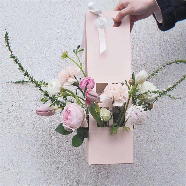 gift wrap 5pcs/lot kraft paper box flower packaging portable cardboard