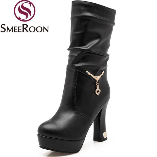 smeeroon fashion metal decoration mid calf boots for women popular round toe boots slip on warm winter office shoes, Black
smeeroon fashion metal decoration mid calf boots for women popular round toe boots slip on warm winter office shoes, Black