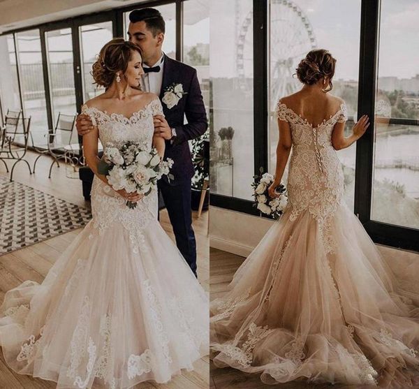 vintage off shoulder lace mermaid wedding dresses 2021 with appliques sweep train cap sleeves tulle wedding bridal gowns, White
vintage off shoulder lace mermaid wedding dresses 2021 with appliques sweep train cap sleeves tulle wedding bridal gowns, White