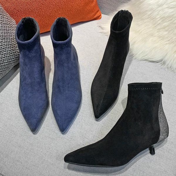 2021 new women's boots shoes female point toe zip up crystral elegant faux suede leather thin high heel woman ankle boots, Black
2021 new women's boots shoes female point toe zip up crystral elegant faux suede leather thin high heel woman ankle boots, Black