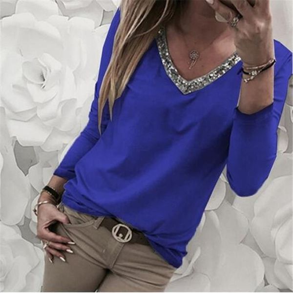 sexy v шеи sequined тенниска женщин slim fit с длинным рукавом basic tee shirt lady plus размер s 5xl элегантный повседневный top, White
sexy v шеи sequined тенниска женщин slim fit с длинным рукавом basic tee shirt lady plus размер s 5xl элегантный повседневный top, White
