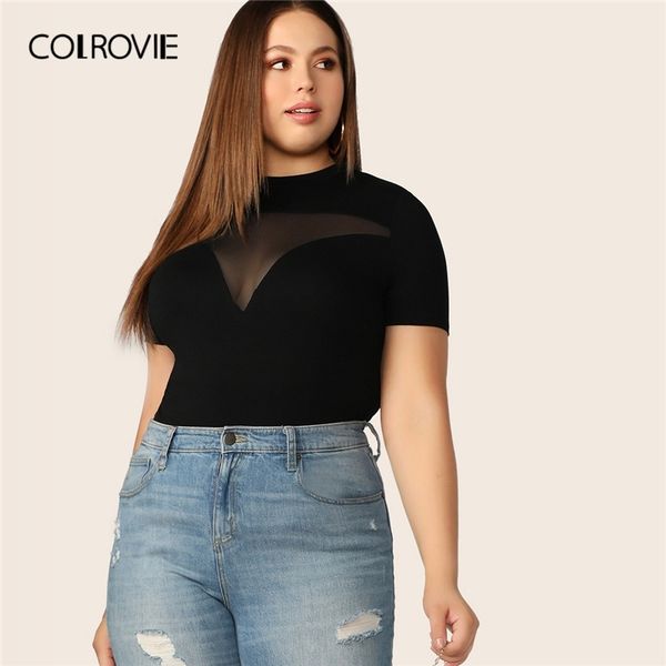 colrovie plus size black sheer mesh yoke form fitting t shirt women summer short sleeve office ladies tee shirts y200109, White
colrovie plus size black sheer mesh yoke form fitting t shirt women summer short sleeve office ladies tee shirts y200109, White