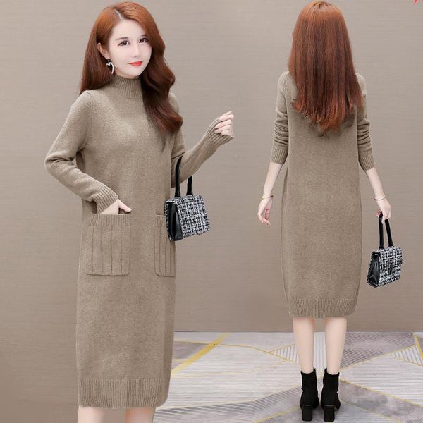 2021 new women beige knit autumn new korean fashion thin long sleeve at knee height dressed in women's bottoms, Black;gray
2021 new women beige knit autumn new korean fashion thin long sleeve at knee height dressed in women's bottoms, Black;gray