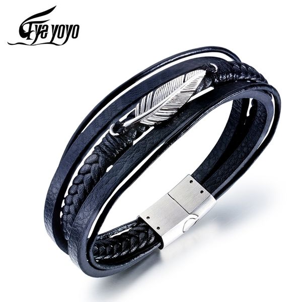 eyeyoyo 210mm fashion feather multi-layer black leather bracelet men's fashion woven hand jewelry 200928
eyeyoyo 210mm fashion feather multi-layer black leather bracelet men's fashion woven hand jewelry 200928