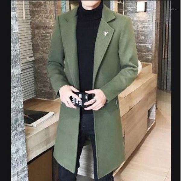2020 winter new british style solid color slim mid length woolen coat male korean version youth thick trendy windbreaker for men1, Black
2020 winter new british style solid color slim mid length woolen coat male korean version youth thick trendy windbreaker for men1, Black