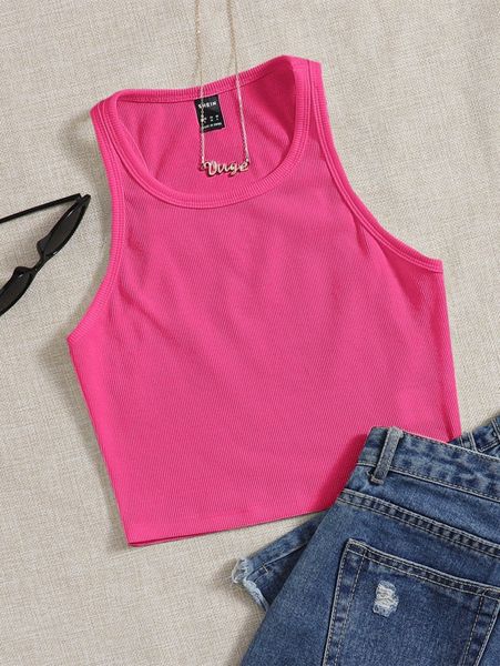 solid rib-knit tank 636p#, White 
solid rib-knit tank 636p#, White