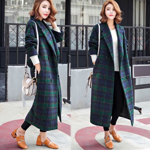 plaid for women's winter new korean over knee mid length loose and thin woolen coat, Black
plaid for women's winter new korean over knee mid length loose and thin woolen coat, Black