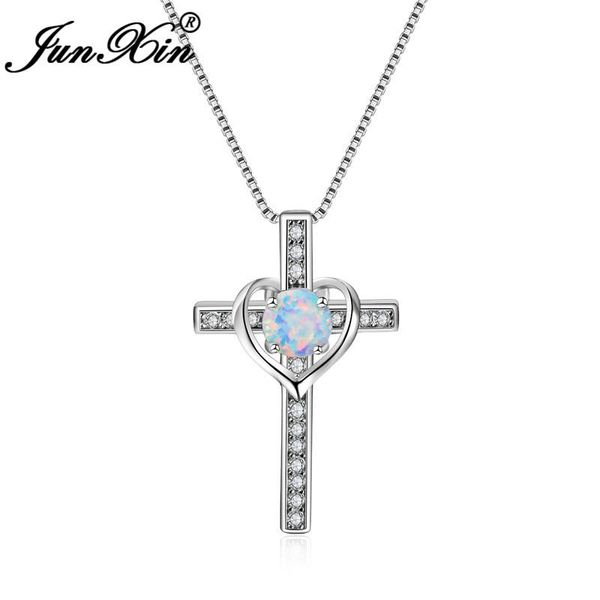 pendant necklaces junxin lucky silver color zircon heart & cross for women mystic round white fire opal jewelry 
pendant necklaces junxin lucky silver color zircon heart & cross for women mystic round white fire opal jewelry