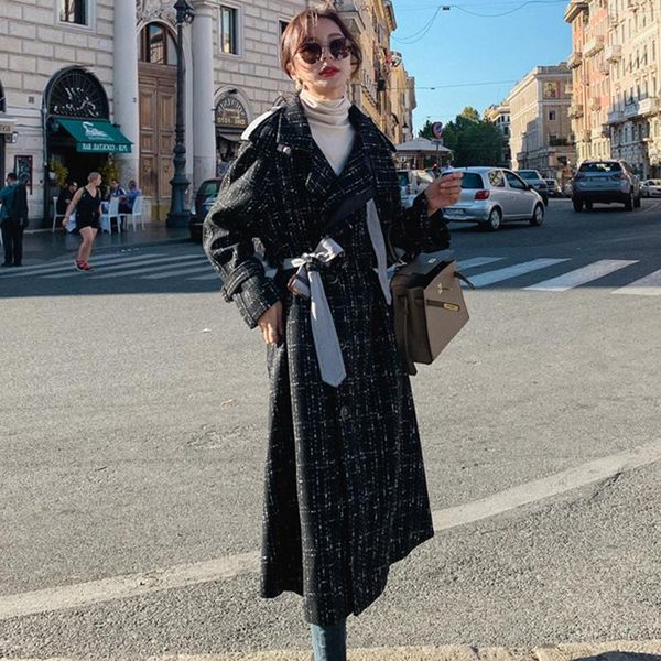 fashion slim grid french over the knee woolen coat women winth belt turn-down collar casual cotton padded jacket winter warm, Black
fashion slim grid french over the knee woolen coat women winth belt turn-down collar casual cotton padded jacket winter warm, Black