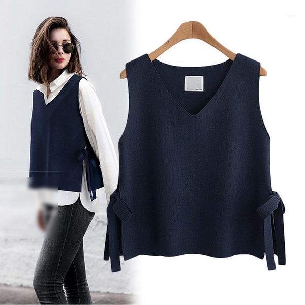 knitted vest for women autumn sleeveless split v-neck lace up loose korean fashion pullover sweater vest spring1, Black;white
knitted vest for women autumn sleeveless split v-neck lace up loose korean fashion pullover sweater vest spring1, Black;white