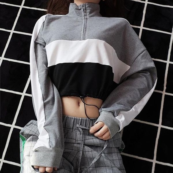 women fashion striped sweatshirt new autumn ladies short crop female casual loose zipper sweatshirt for women, Black
women fashion striped sweatshirt new autumn ladies short crop female casual loose zipper sweatshirt for women, Black