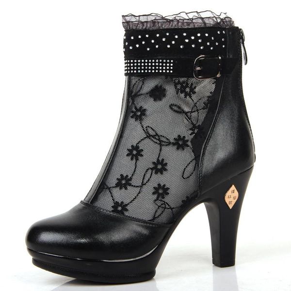 boots 2021 spring summer lace genuine leather for woman breathable paltform high heels ankle black 
boots 2021 spring summer lace genuine leather for woman breathable paltform high heels ankle black