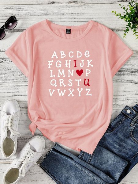 letter & heart print tee 07zm#, White