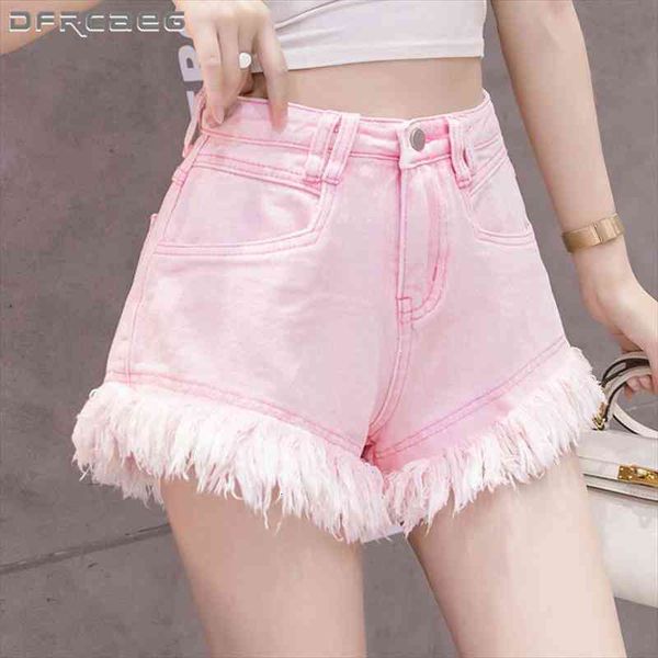pink summer womens denim shorts with tassels high waist streetwear vintage short jeans feminino, White;black
pink summer womens denim shorts with tassels high waist streetwear vintage short jeans feminino, White;black
