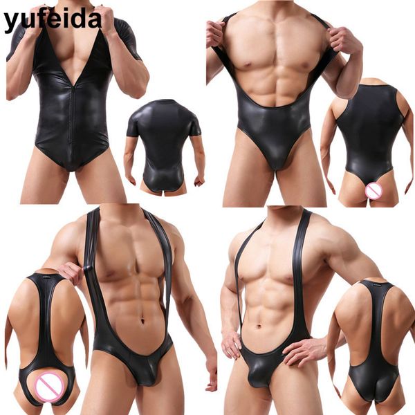 men underwear faux leather bodysuit leotard jumpsuits undershirts wrestling singlet gay open butt thongs briefs bulge pouch 201009, Black;brown
men underwear faux leather bodysuit leotard jumpsuits undershirts wrestling singlet gay open butt thongs briefs bulge pouch 201009, Black;brown