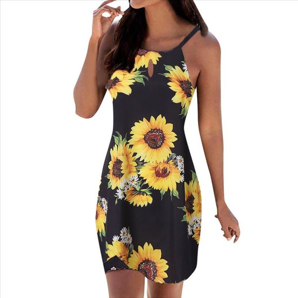 women halter neck mini dress bohemian sunflower print sundress sleeveless bodycon sheath party dresses ladies vestidos, Black;gray
women halter neck mini dress bohemian sunflower print sundress sleeveless bodycon sheath party dresses ladies vestidos, Black;gray