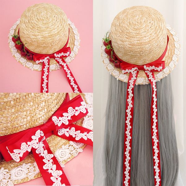 wide brim hats women summer straw sun hat lolita style handmade lace bow ribbon sweet for girl strawberry cherry patchworks cute, Blue;gray
wide brim hats women summer straw sun hat lolita style handmade lace bow ribbon sweet for girl strawberry cherry patchworks cute, Blue;gray