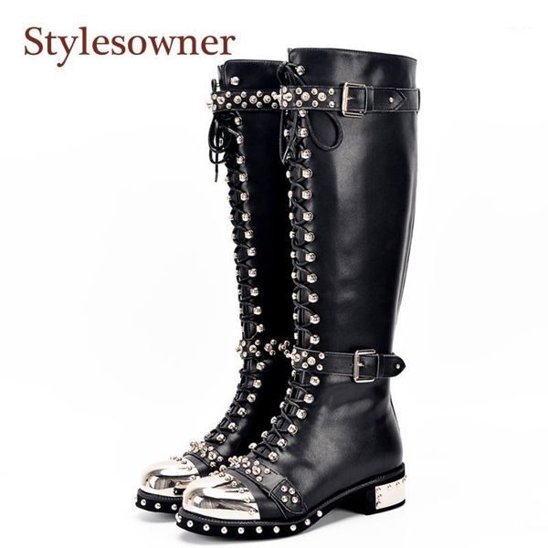 stylesowner genuine leather metal round toe punk style women knee high boots rivet belt buckle motorcycle boots women size 34-431, Black
stylesowner genuine leather metal round toe punk style women knee high boots rivet belt buckle motorcycle boots women size 34-431, Black