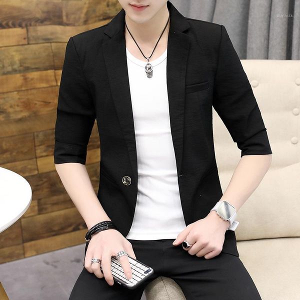 blazer men 2020 new summer cotton and linen fashion casual half sleeve color single button men's boutique blazer1, White;black
blazer men 2020 new summer cotton and linen fashion casual half sleeve color single button men's boutique blazer1, White;black