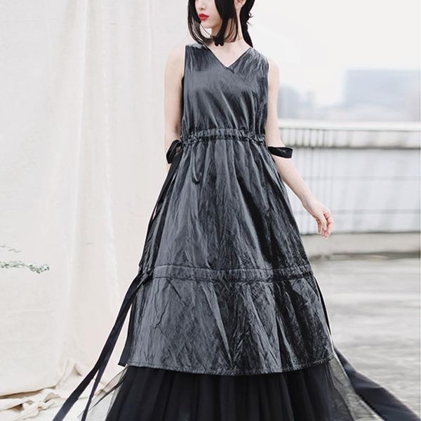 loose niche style black sleeveless v neck casual temperament high waist bright elegant dress 2020 summer new dress women xj43631, Black;gray
loose niche style black sleeveless v neck casual temperament high waist bright elegant dress 2020 summer new dress women xj43631, Black;gray