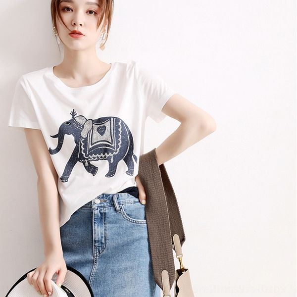 74gbm 2020 new diamond cotton neck versatile diamond cotton and t-shirt large modal diamondsilk elephant round short sleeve t-shirt for w, White
74gbm 2020 new diamond cotton neck versatile diamond cotton and t-shirt large modal diamondsilk elephant round short sleeve t-shirt for w, White