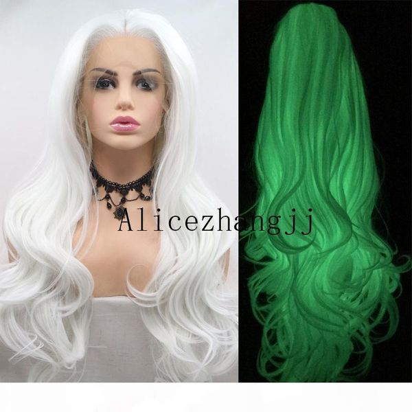 long body wave lace front synthetic wigs glow fiber fluorescence wigs for party cosplay make funny, Black 
long body wave lace front synthetic wigs glow fiber fluorescence wigs for party cosplay make funny, Black