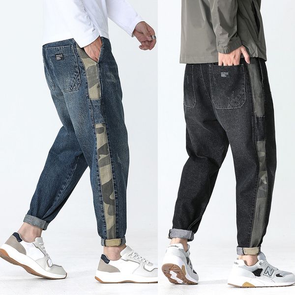 2021 new japanese style fashion men loose fit camouflage spliced designer harem pants streetwear hip hop jeans homme 18p5, Blue
2021 new japanese style fashion men loose fit camouflage spliced designer harem pants streetwear hip hop jeans homme 18p5, Blue
