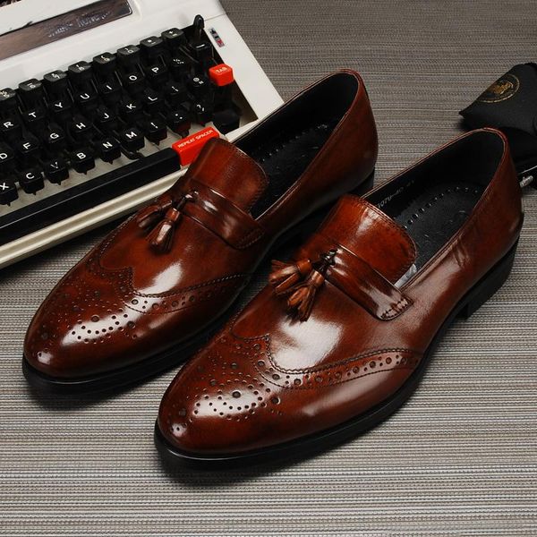 brogue carved men shoes tassel fringe loafers wedding party dress shoes genuine leather, Black
brogue carved men shoes tassel fringe loafers wedding party dress shoes genuine leather, Black