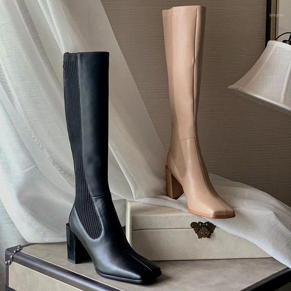boots bright2021 knitted high-heeled with stitching, square head thin boots, thi heel and ba zipper elastic boots1, Black
boots bright2021 knitted high-heeled with stitching, square head thin boots, thi heel and ba zipper elastic boots1, Black