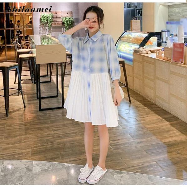 plus size dress loose turn down collar patchwork white pleated dress women button cute oversize summer blue plaid shirt1, Black;gray
plus size dress loose turn down collar patchwork white pleated dress women button cute oversize summer blue plaid shirt1, Black;gray