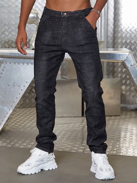 men high waist pocket back jeans v8ll#, Blue