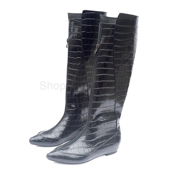 over-the-knee jackboots for women stone texture pointed toe luxury front zipper fashion show british style warm-keeping velvet, Black
over-the-knee jackboots for women stone texture pointed toe luxury front zipper fashion show british style warm-keeping velvet, Black