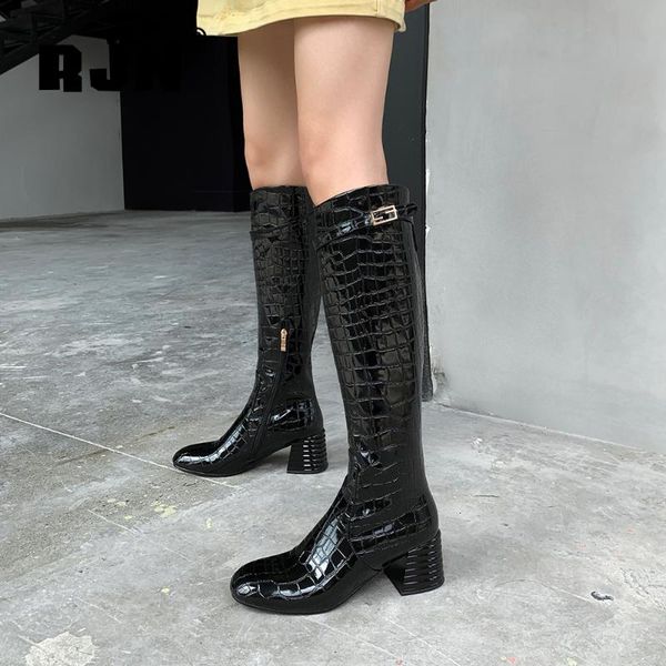 rjn high boots knee-high boots square heels snakekin patent leahter fashion warm plush winter women's shoes ro410, Black
rjn high boots knee-high boots square heels snakekin patent leahter fashion warm plush winter women's shoes ro410, Black